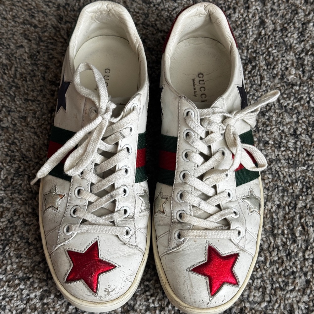 Gucci White Sneakers with Stars